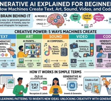 Generative AI Explained for Beginners How Machines Create Text, Art, Sound, Video, and Code