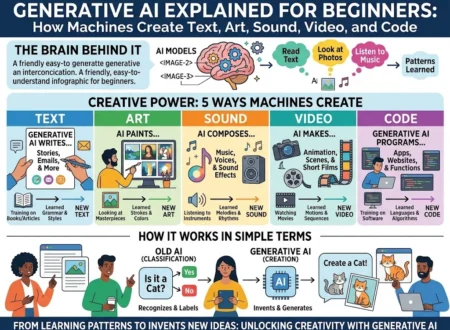 Generative AI Explained for Beginners How Machines Create Text, Art, Sound, Video, and Code