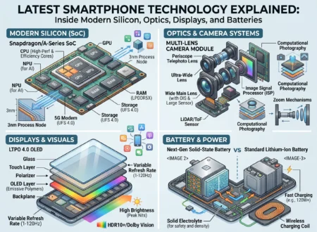 Latest Smartphone Technology Explained Inside Modern Silicon, Optics, Displays, and Batteries