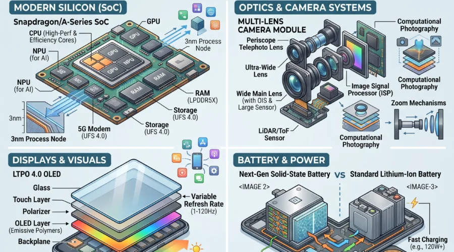 Latest Smartphone Technology Explained Inside Modern Silicon, Optics, Displays, and Batteries